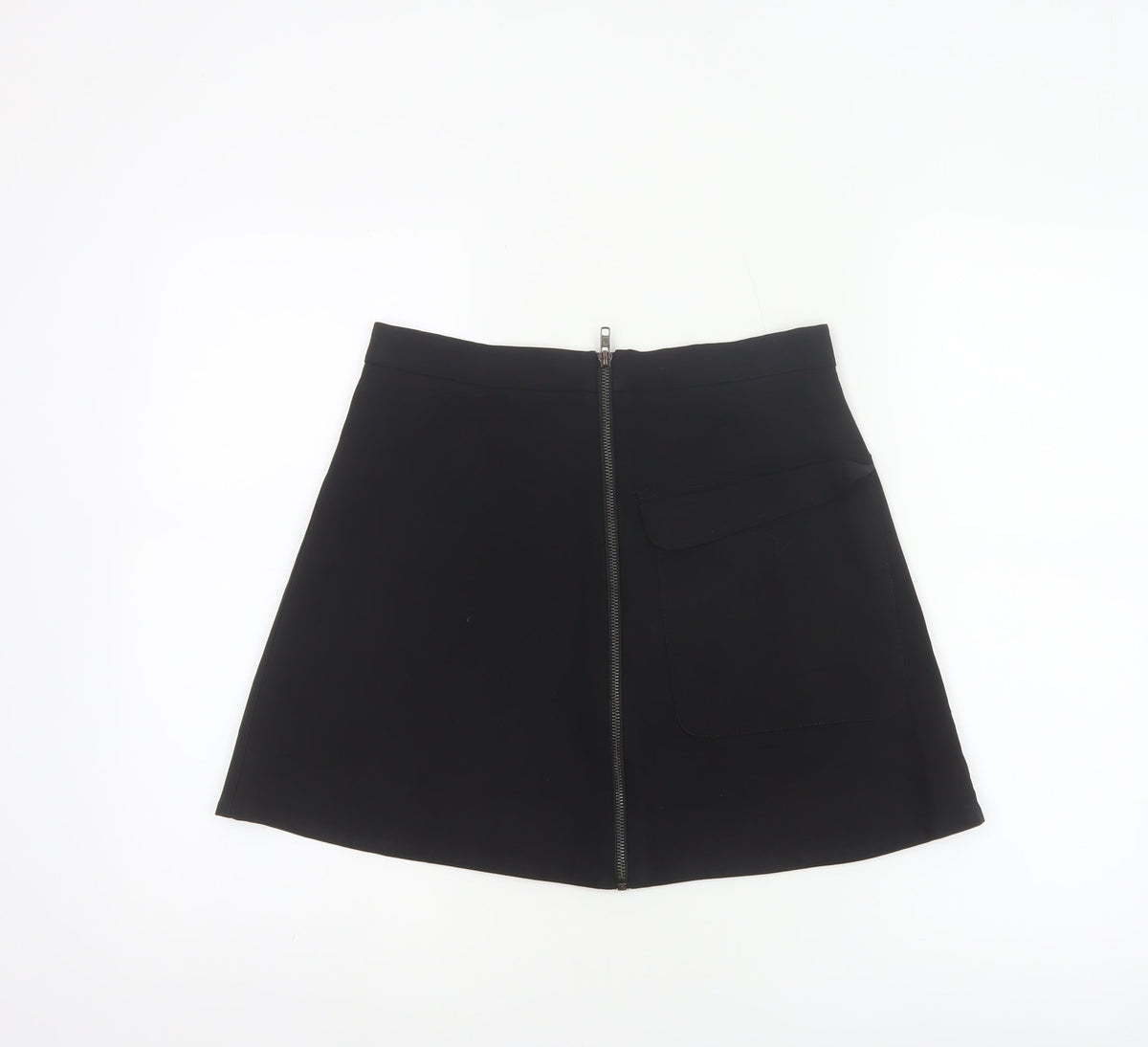 Topshop Women Black UK 10 A-Line Mini Skirt Front Zip Pocket