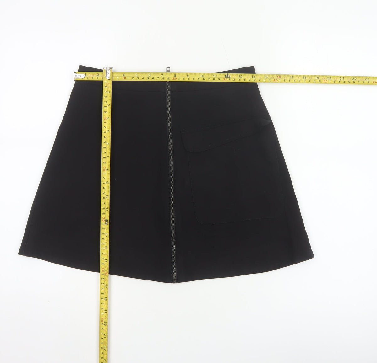 Topshop Women Black UK 10 A-Line Mini Skirt Front Zip Pocket
