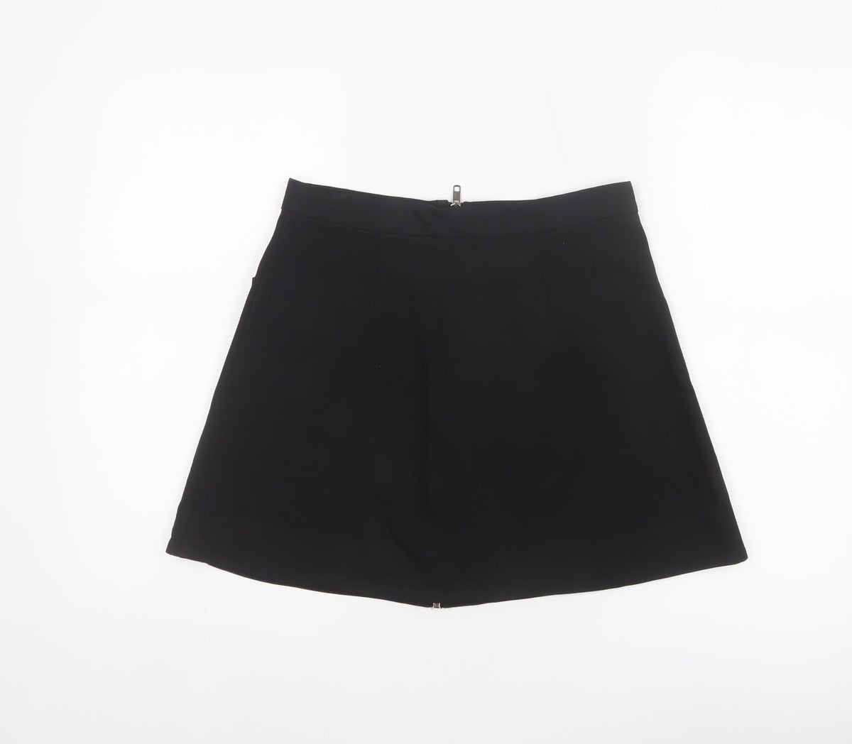 Topshop Women Black UK 10 A-Line Mini Skirt Front Zip Pocket