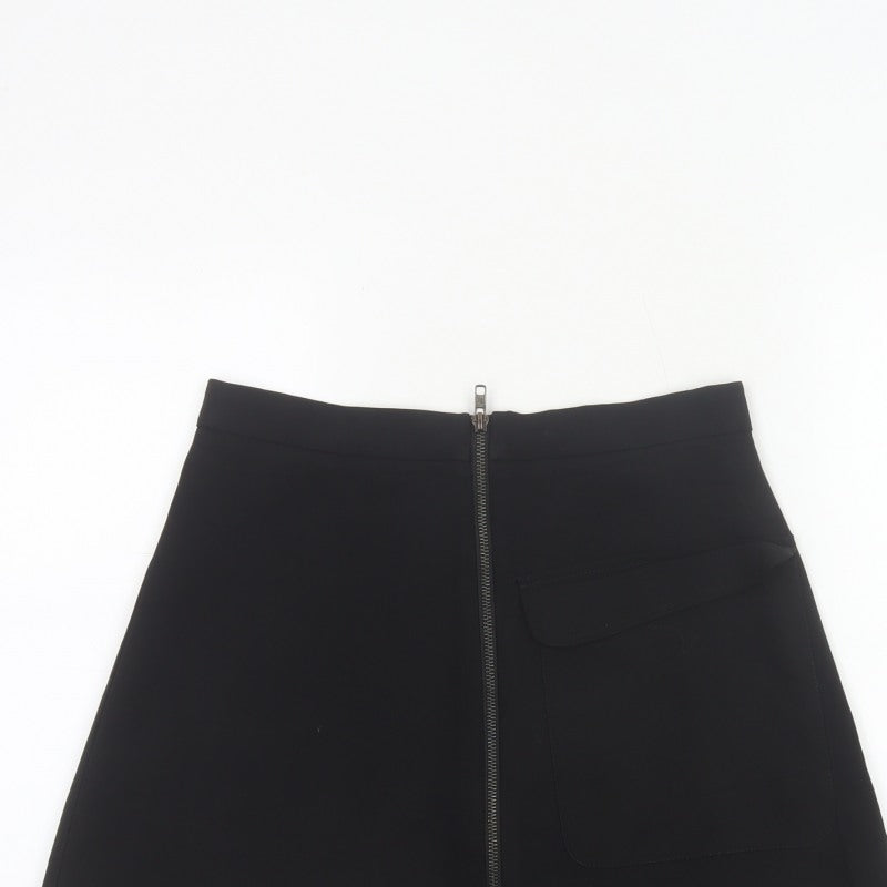 Topshop Women Black UK 10 A-Line Mini Skirt Front Zip Pocket
