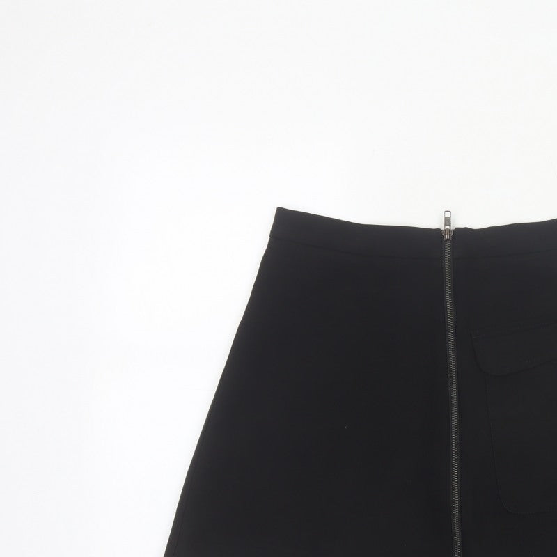 Topshop Women Black UK 10 A-Line Mini Skirt Front Zip Pocket