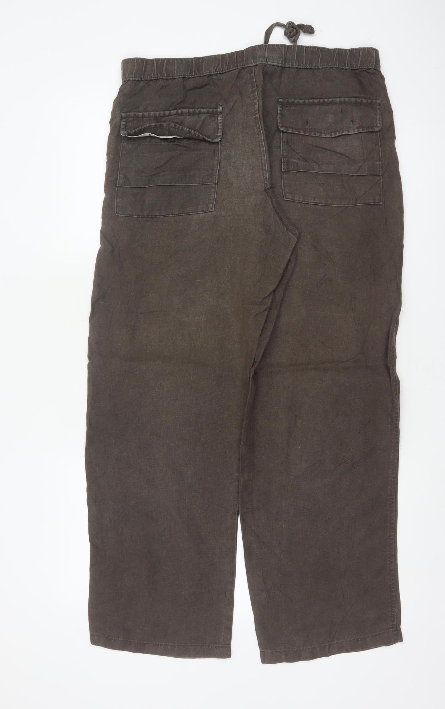 Marks and Spencer Men’s Brown Linen Drawstring Trousers 34in W 29in Leg