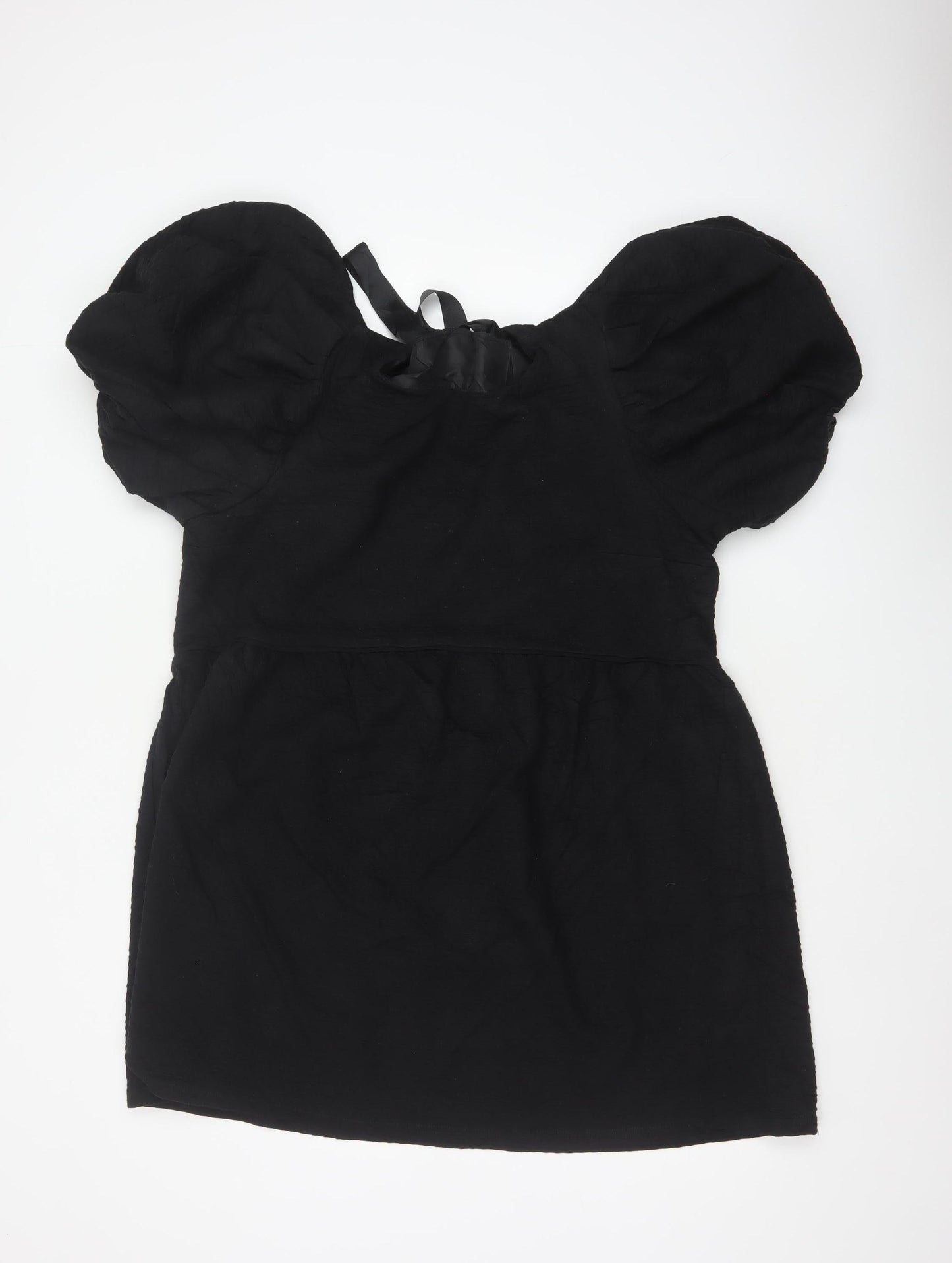 Topshop Women Black UK 16 Fit & Flare Puff Sleeve Lace-Up Dress