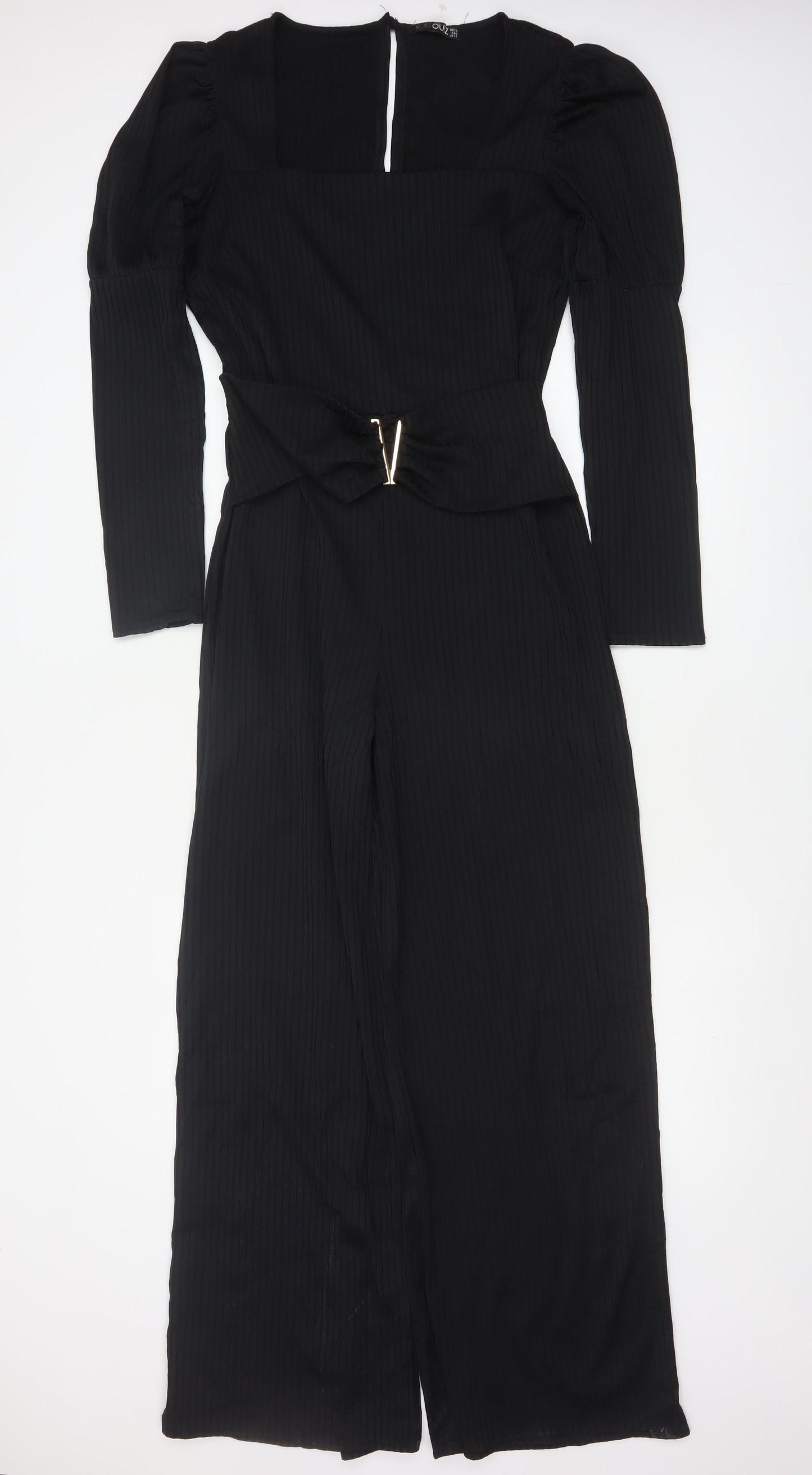 Quiz Women Black UK 18 Ribbed Wide-Leg Belted Keyhole Jumpsuit