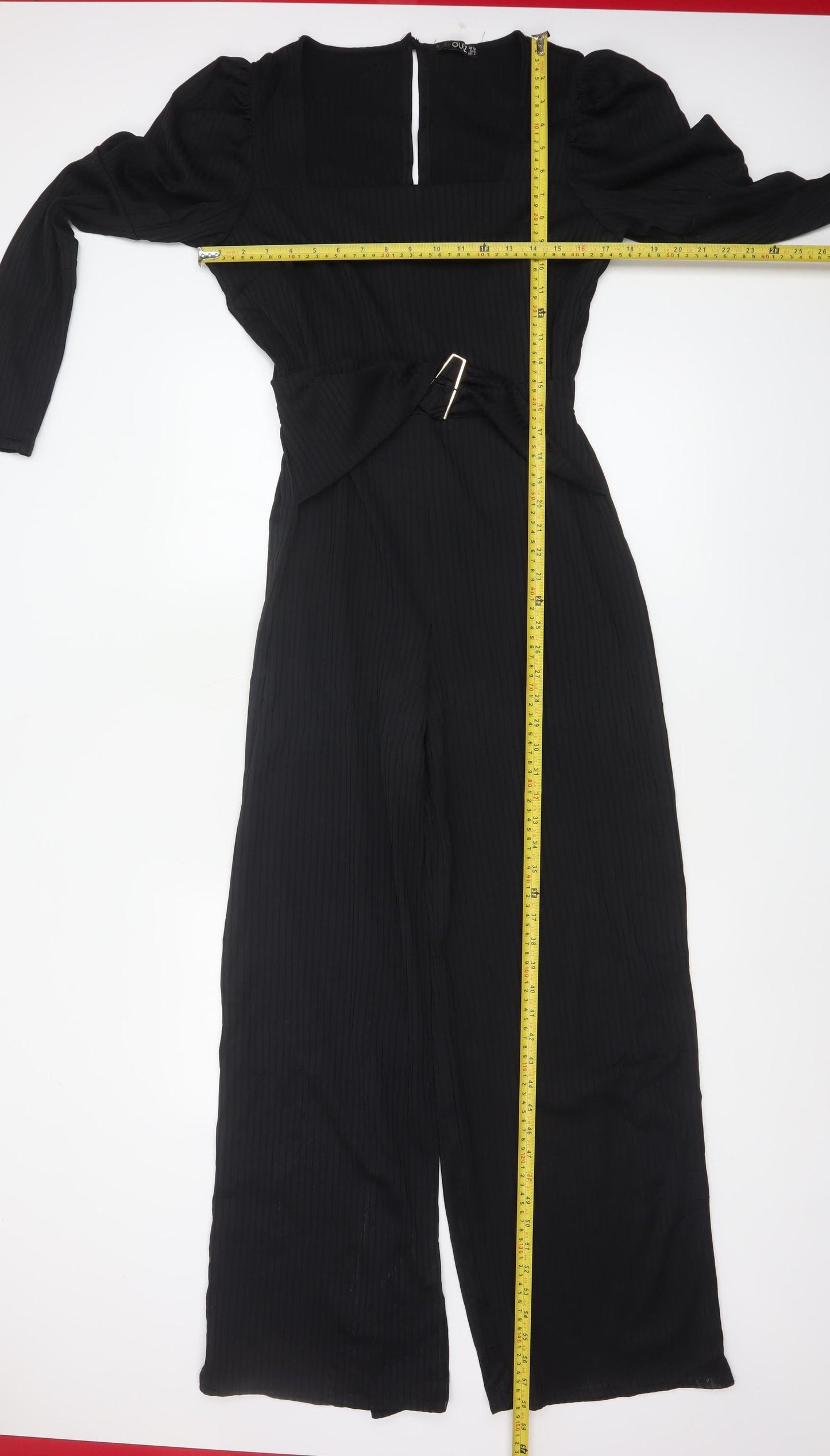 Quiz Women Black UK 18 Ribbed Wide-Leg Belted Keyhole Jumpsuit