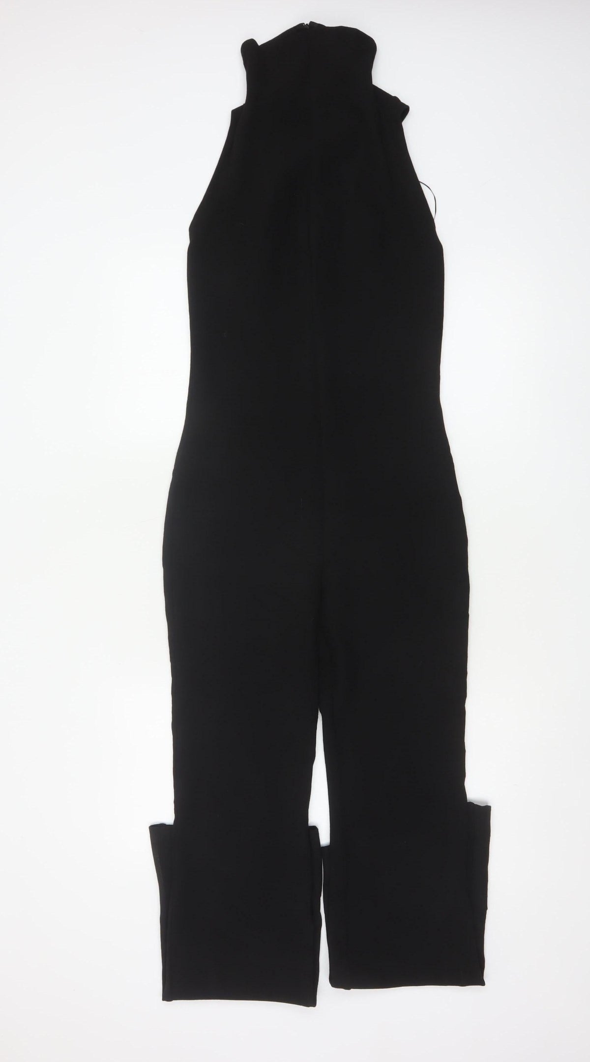 Zara Women Black S High Neck Sleeveless Zip Flared Jumpsuit
