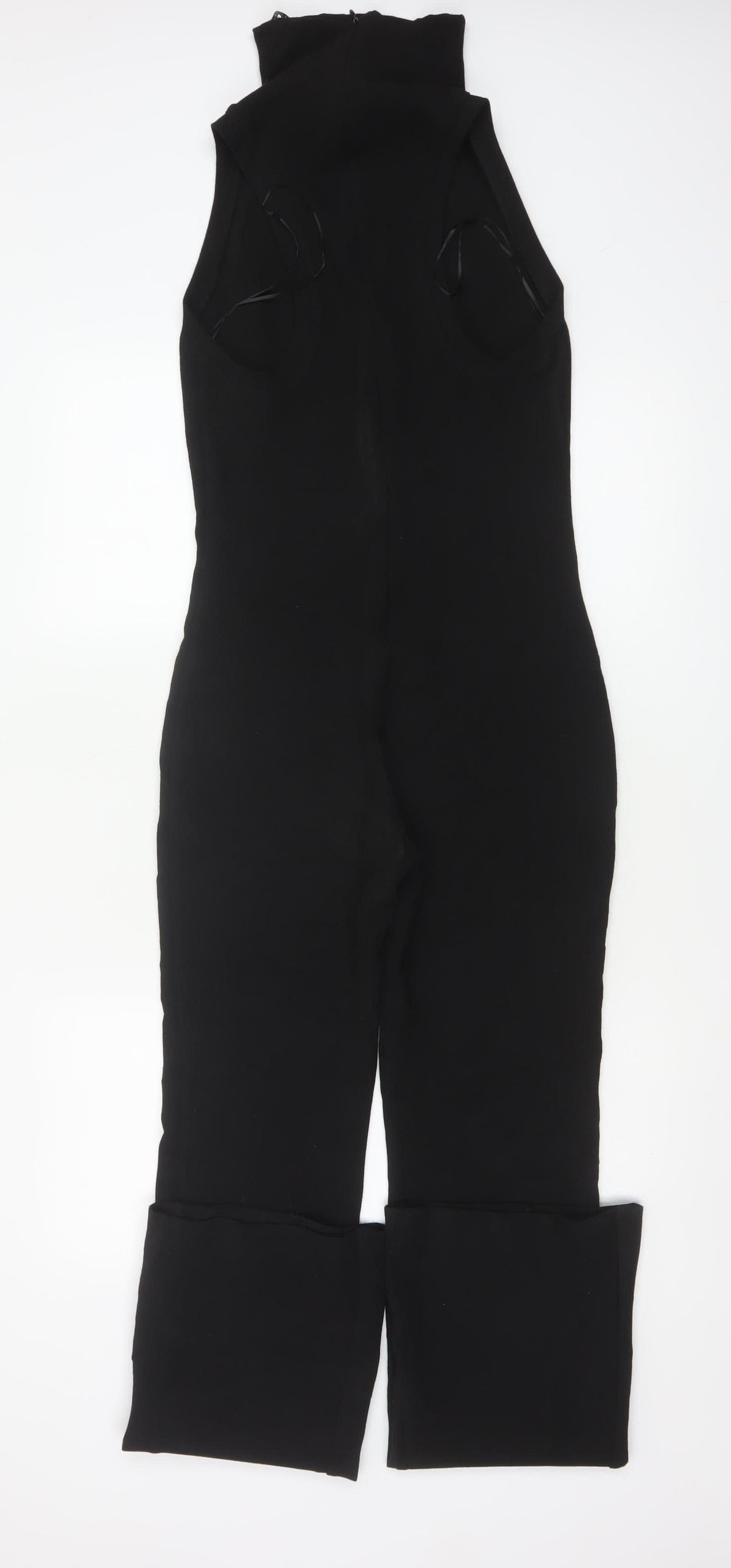 Zara Women Black S High Neck Sleeveless Zip Flared Jumpsuit