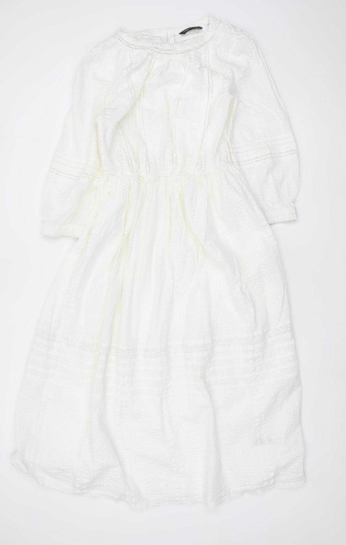 Marks & Spencer Women Ivory UK 10 A-Line Long Cotton Lace Dress