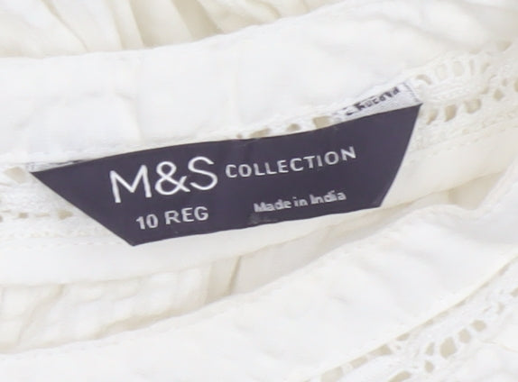 Marks & Spencer Women Ivory UK 10 A-Line Long Cotton Lace Dress