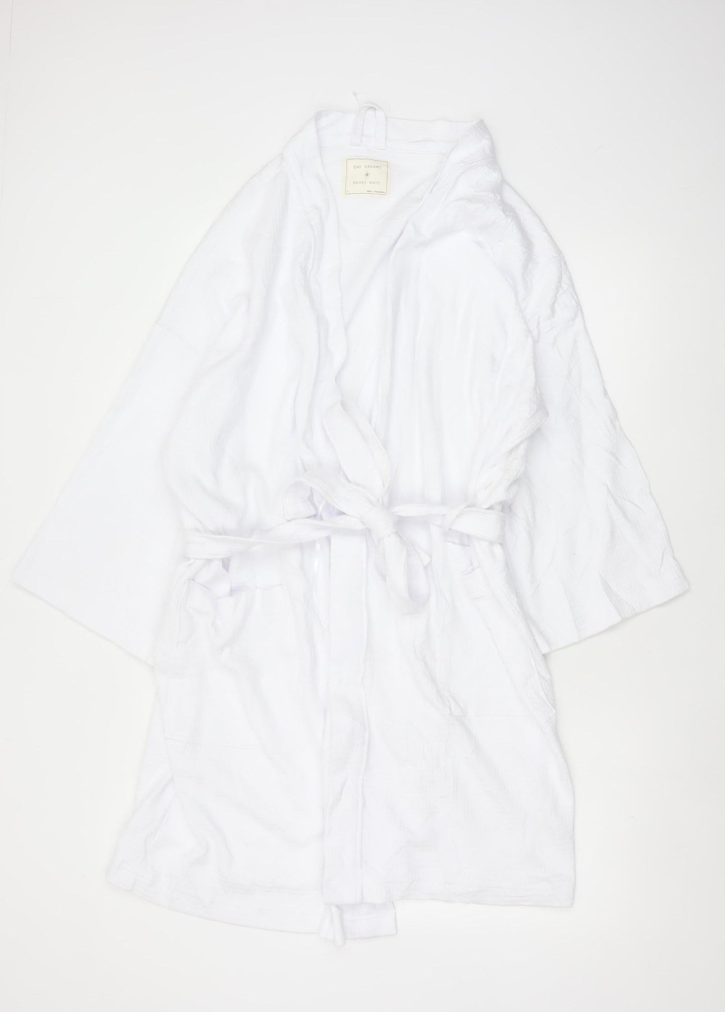 Marks & Spencer Women White Cotton Kimono Robe Size L Belted