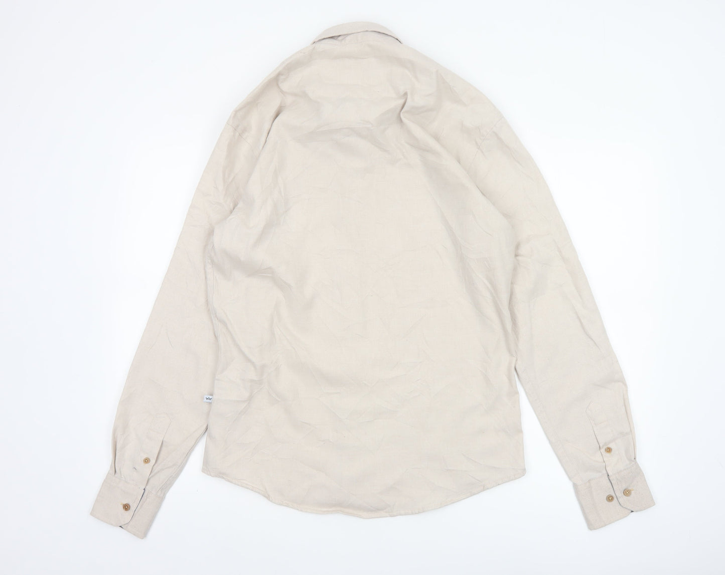 Kronstadt Men’s Beige L Cotton Blend Button-Down Long Sleeve Shirt