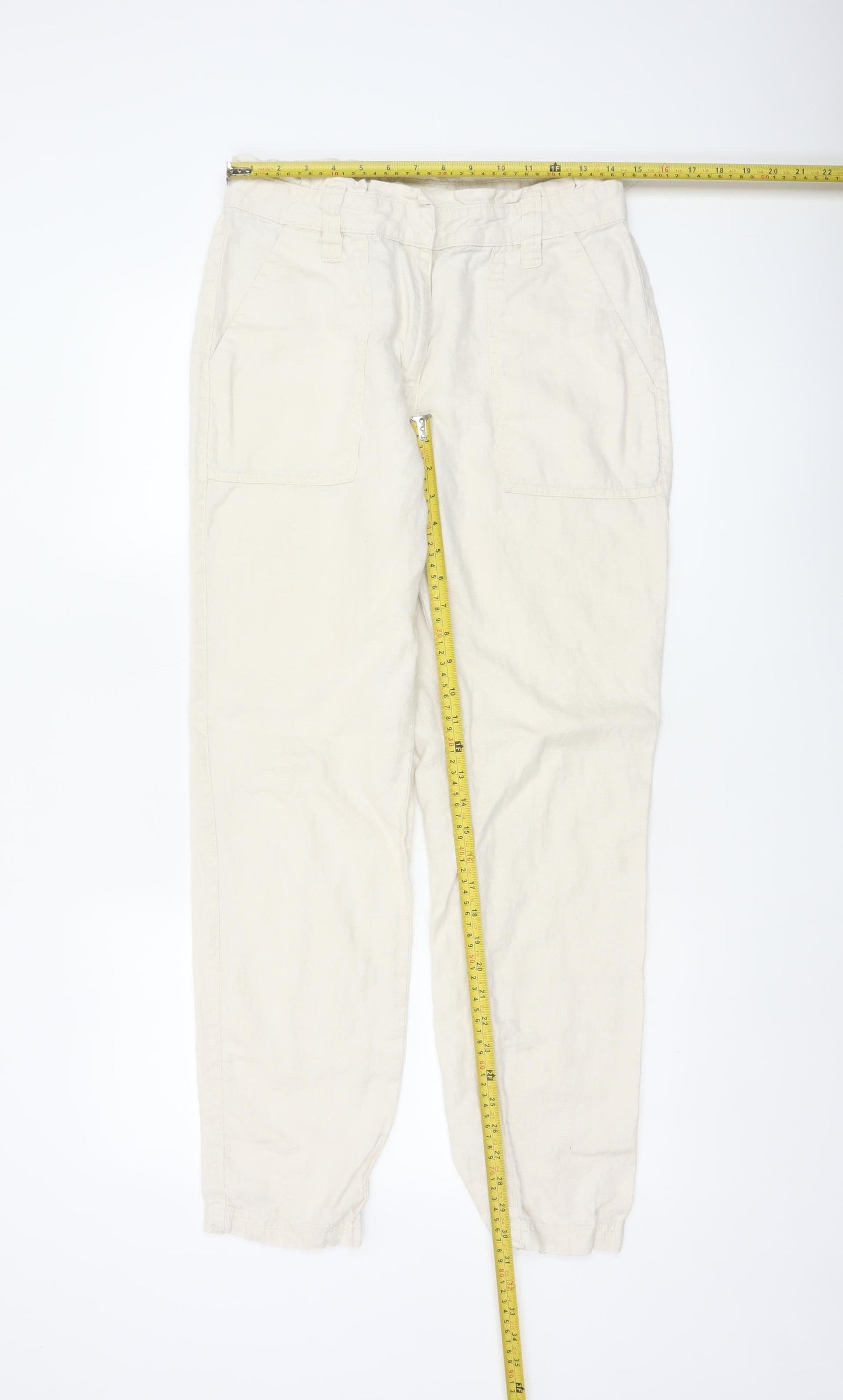 Next Women’s Ivory Linen Cargo Jogger Trousers UK 10 Long