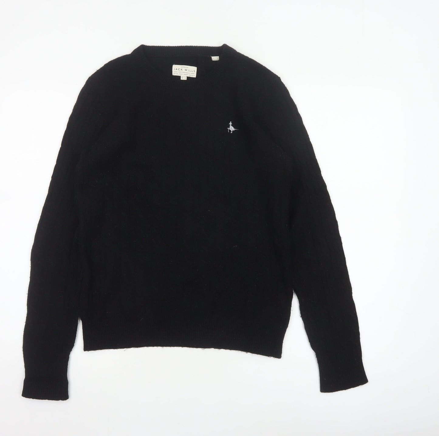 Jack Wills Women’s Black Merino Wool Crew Neck Pullover Jumper UK 12