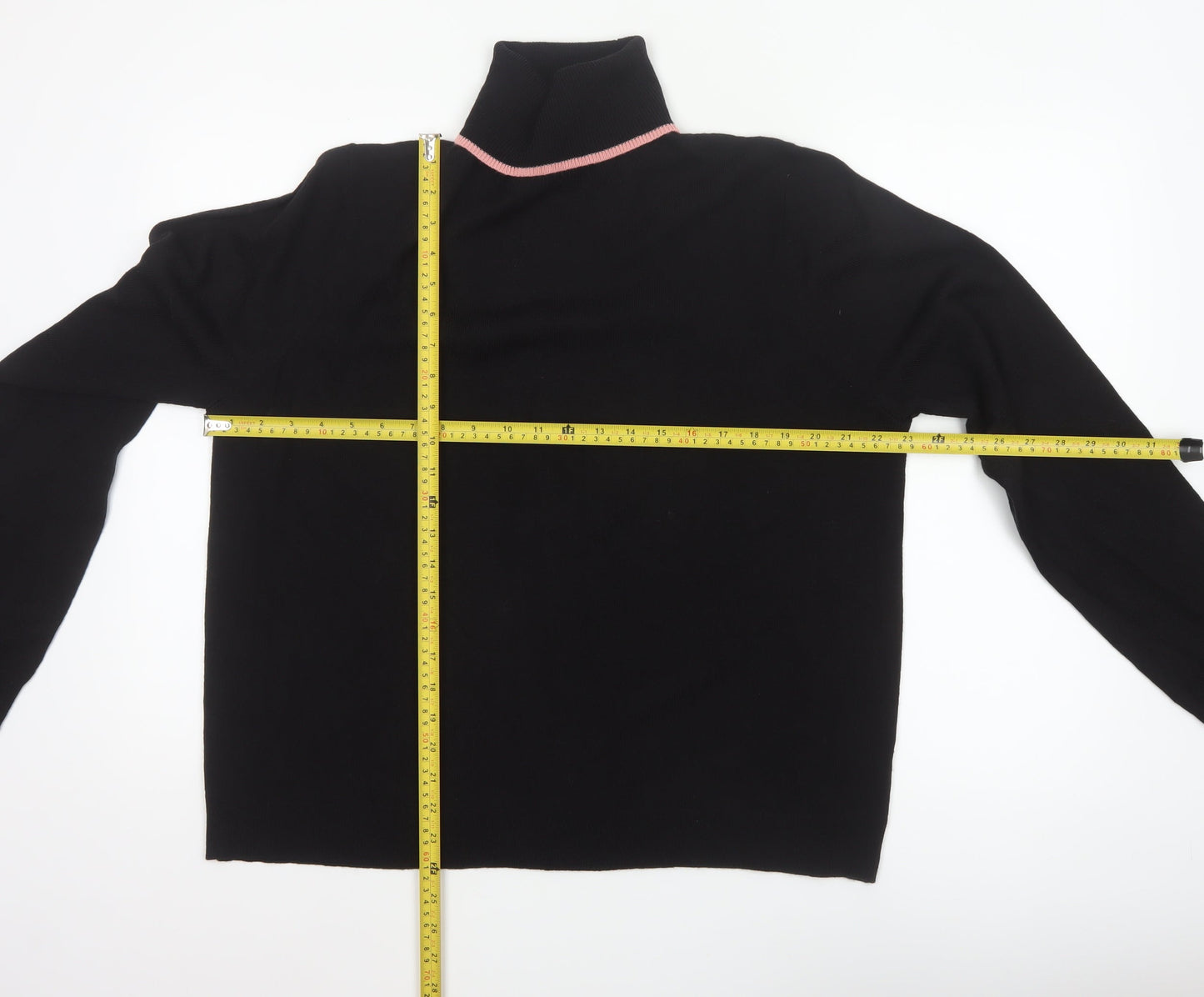 COLLUSION Women’s Black Pink Trim UK 20 Roll Neck Pullover Jumper