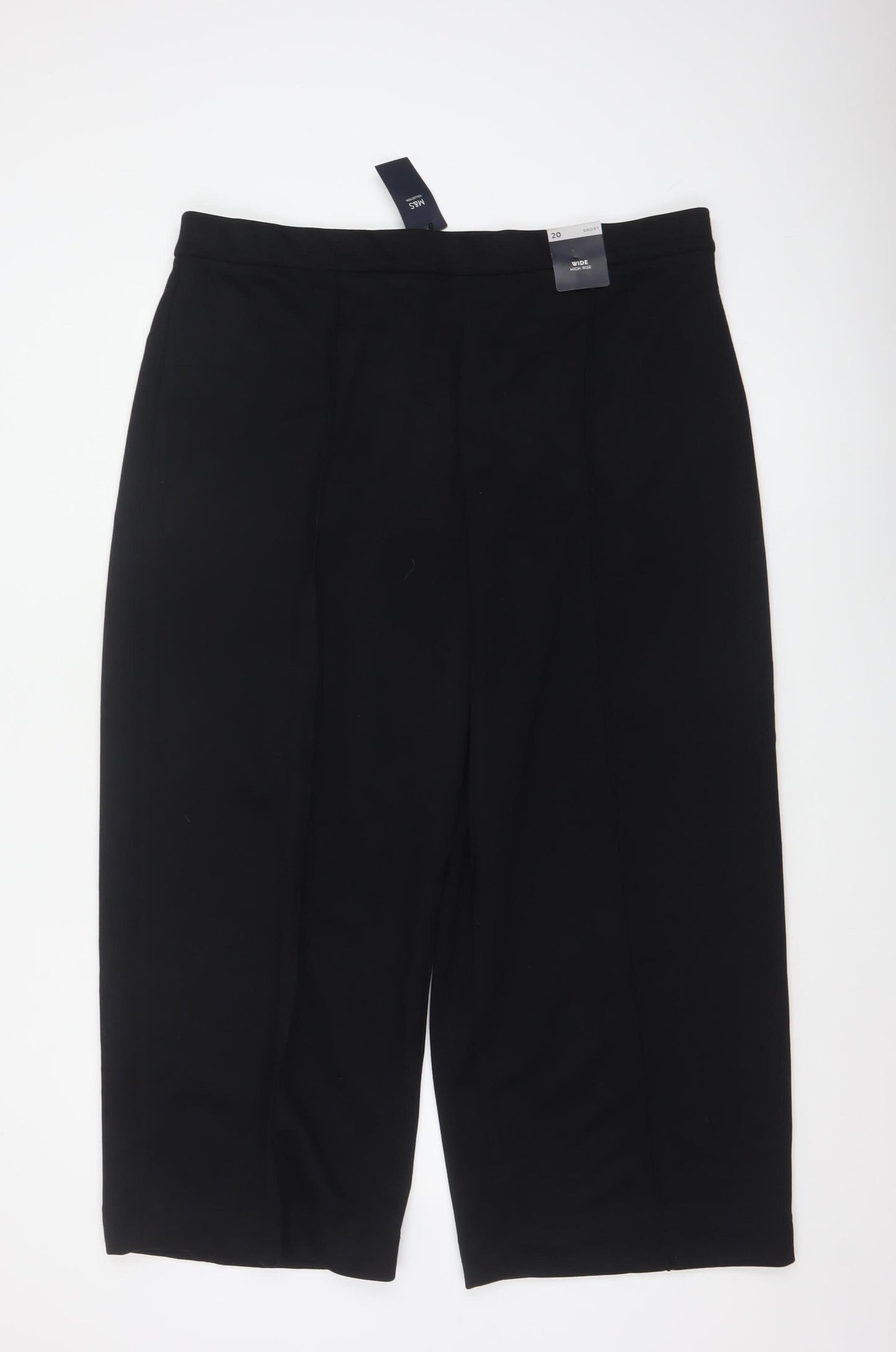 M&S Women’s Black Size 20 Short Wide Leg High Rise Trousers