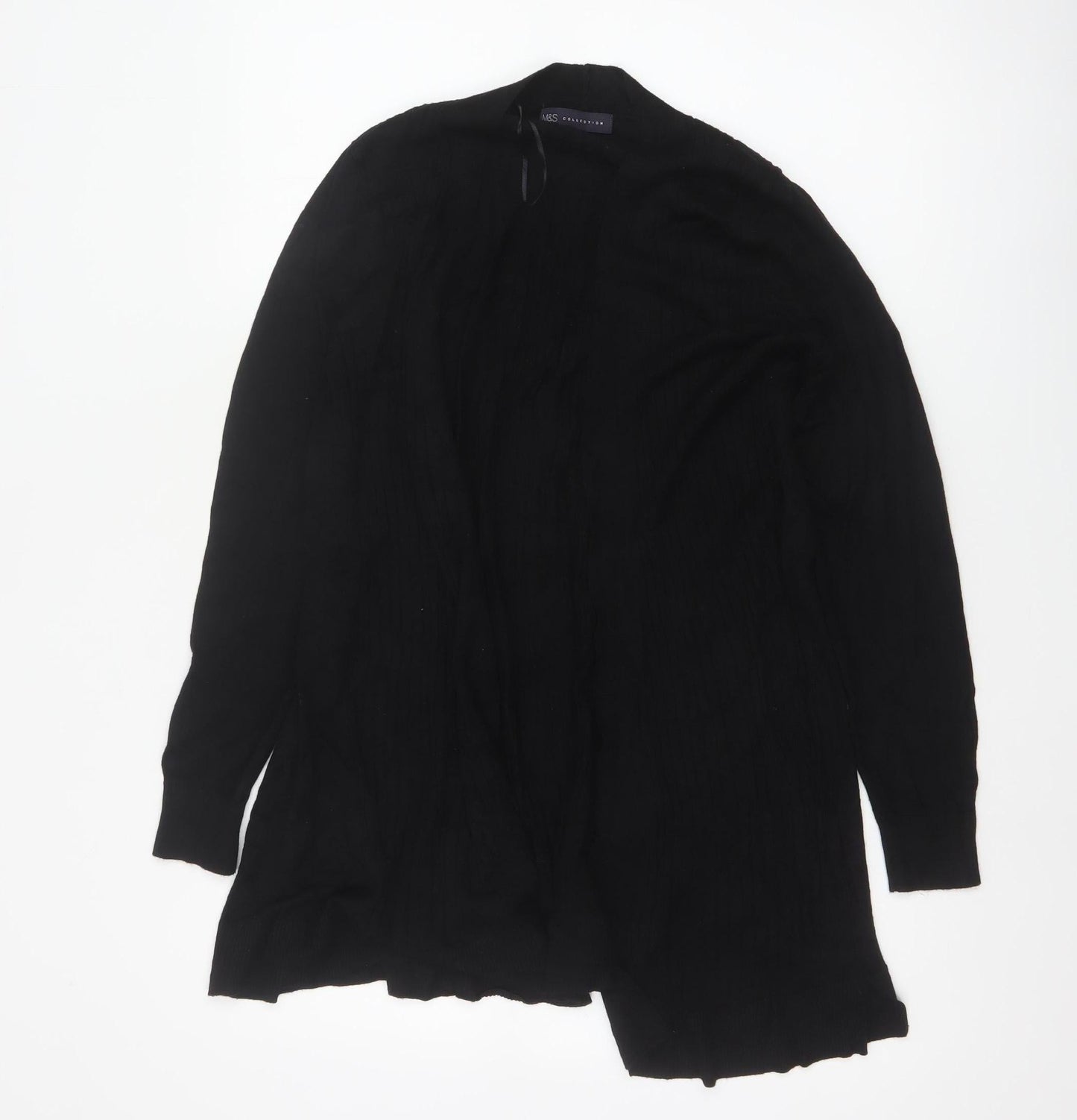 M&S Womens Black UK 14 Open Front High Neck Longline Cardigan