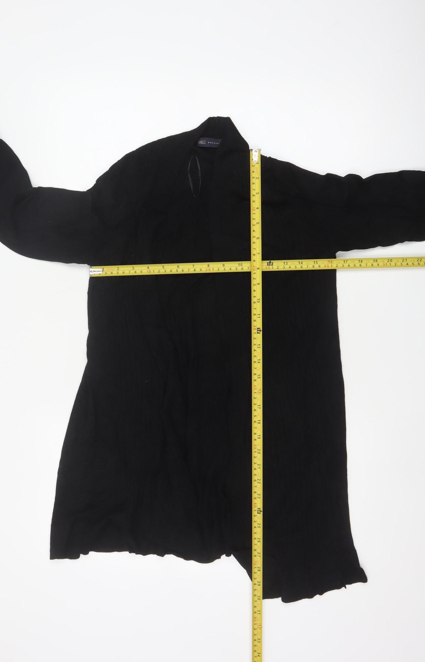M&S Womens Black UK 14 Open Front High Neck Longline Cardigan