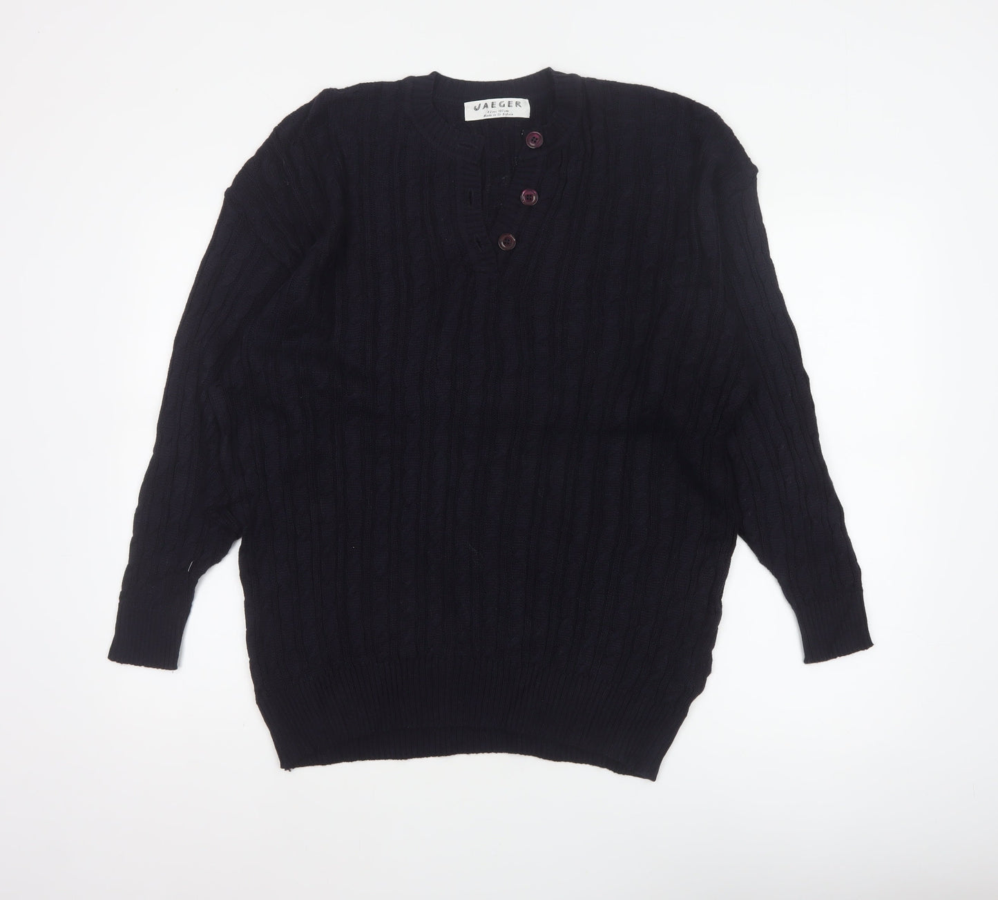 Jaeger Women’s Black Size 20 Cable-Knit Henley Cotton Blend Jumper