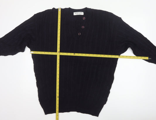 Jaeger Women’s Black Size 20 Cable-Knit Henley Cotton Blend Jumper