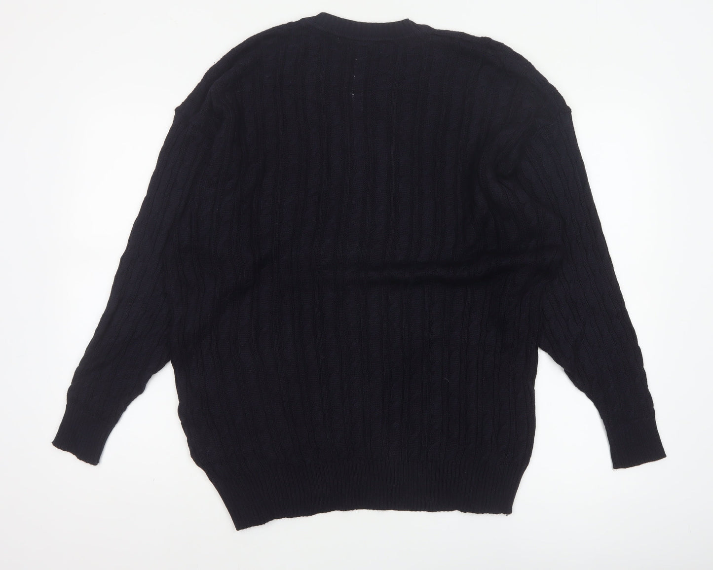 Jaeger Women’s Black Size 20 Cable-Knit Henley Cotton Blend Jumper