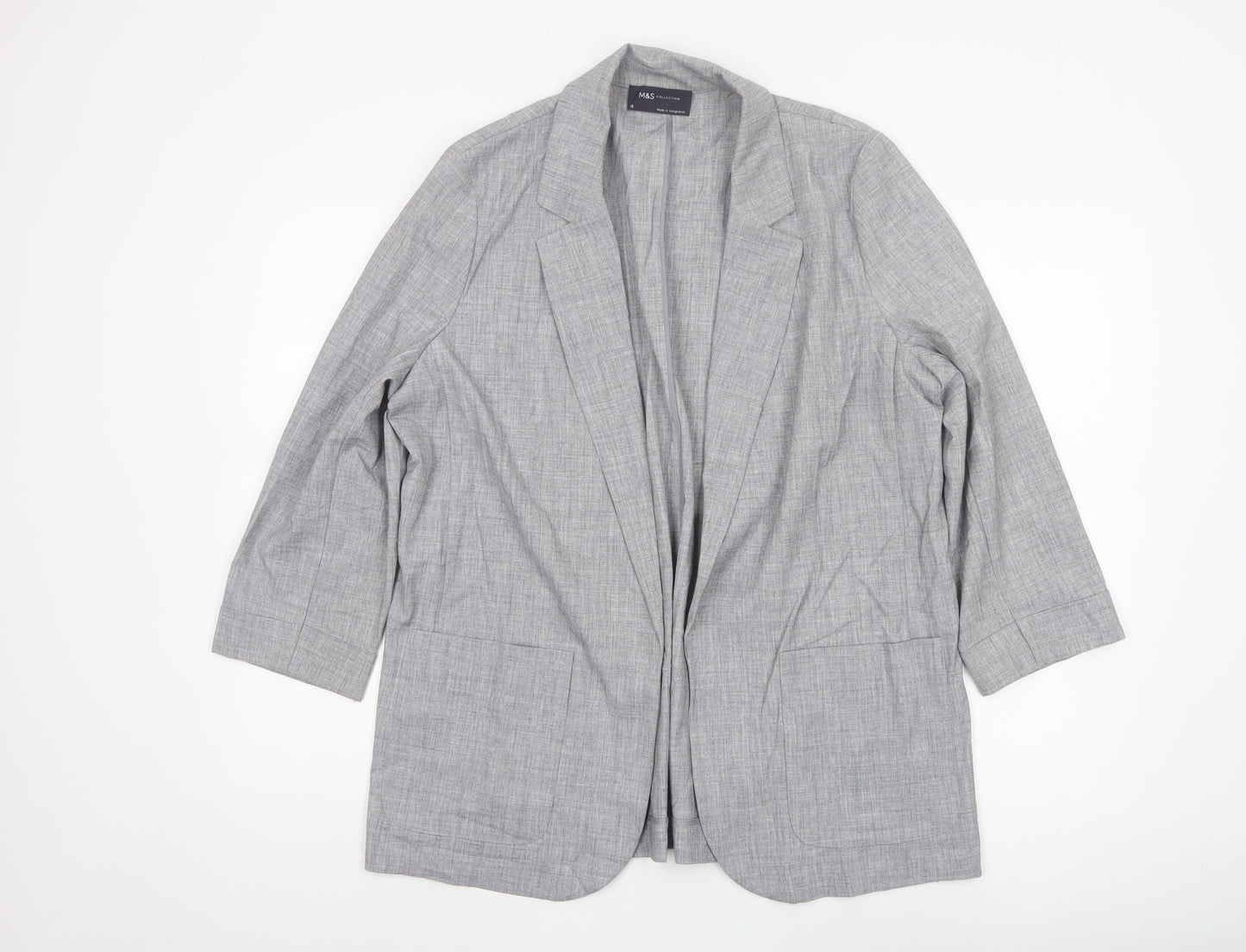 Marks and Spencer Women Grey Size 16 Long Open Front Blazer Jacket