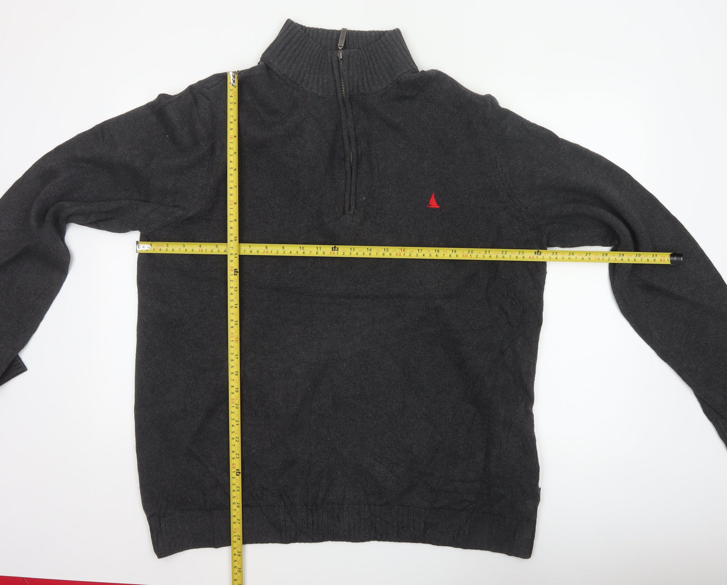 Musto Men’s Grey 2XL 1/4 Zip Cotton Knit Jumper Nautical Logo