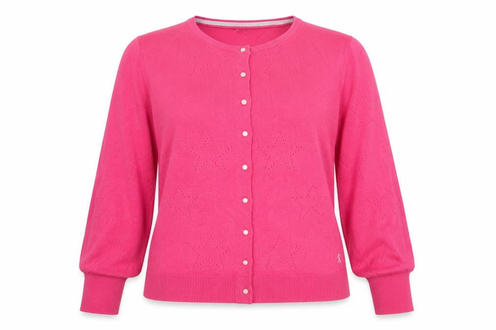 Joules Women Pink UK 12 Star Knit Button Cardigan Balloon Sleeves