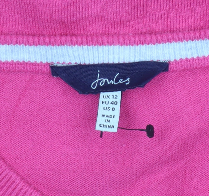 Joules Women Pink UK 12 Star Knit Button Cardigan Balloon Sleeves