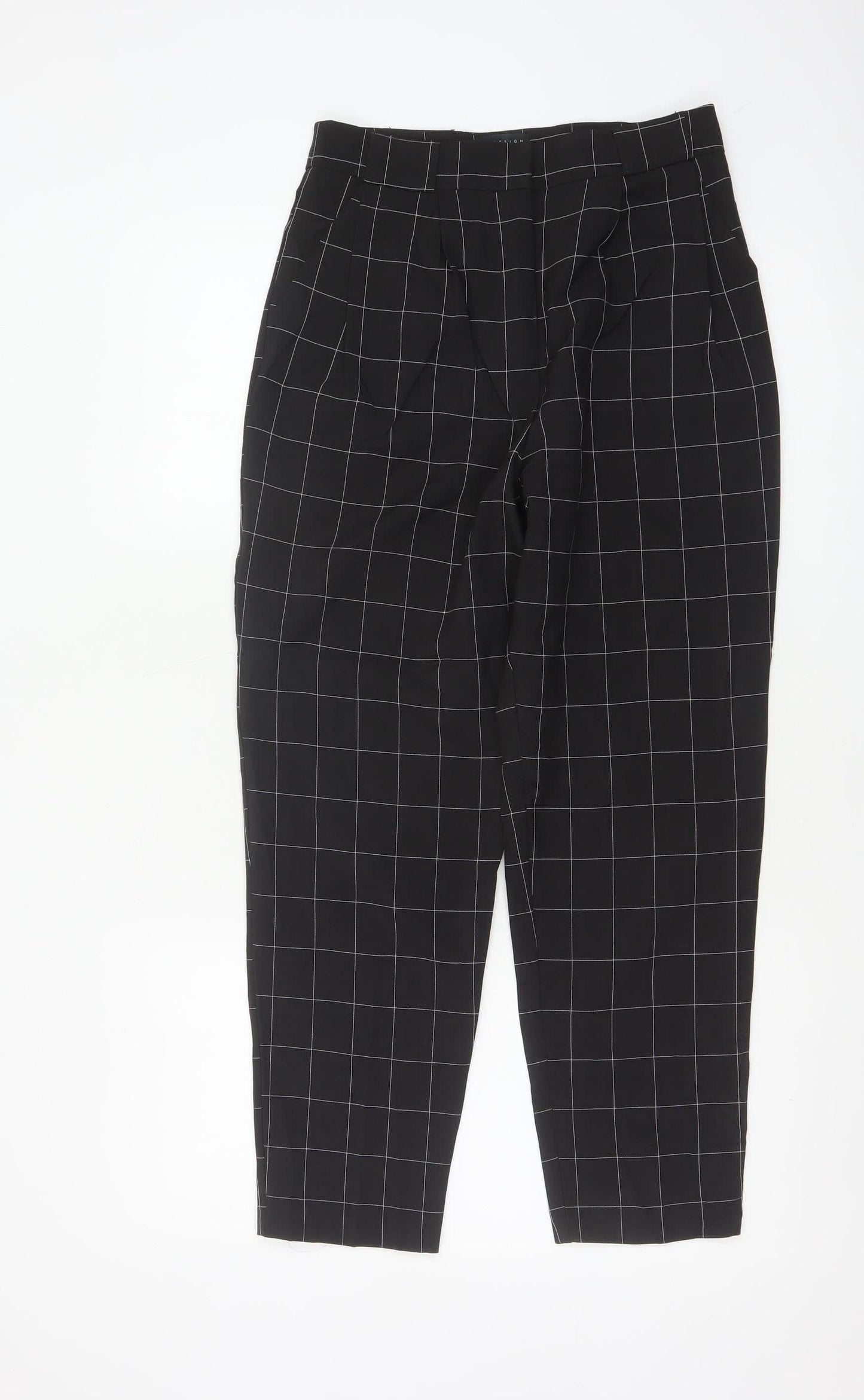 ASOS Design Women Black Check Tapered Tailored Trousers UK 6
