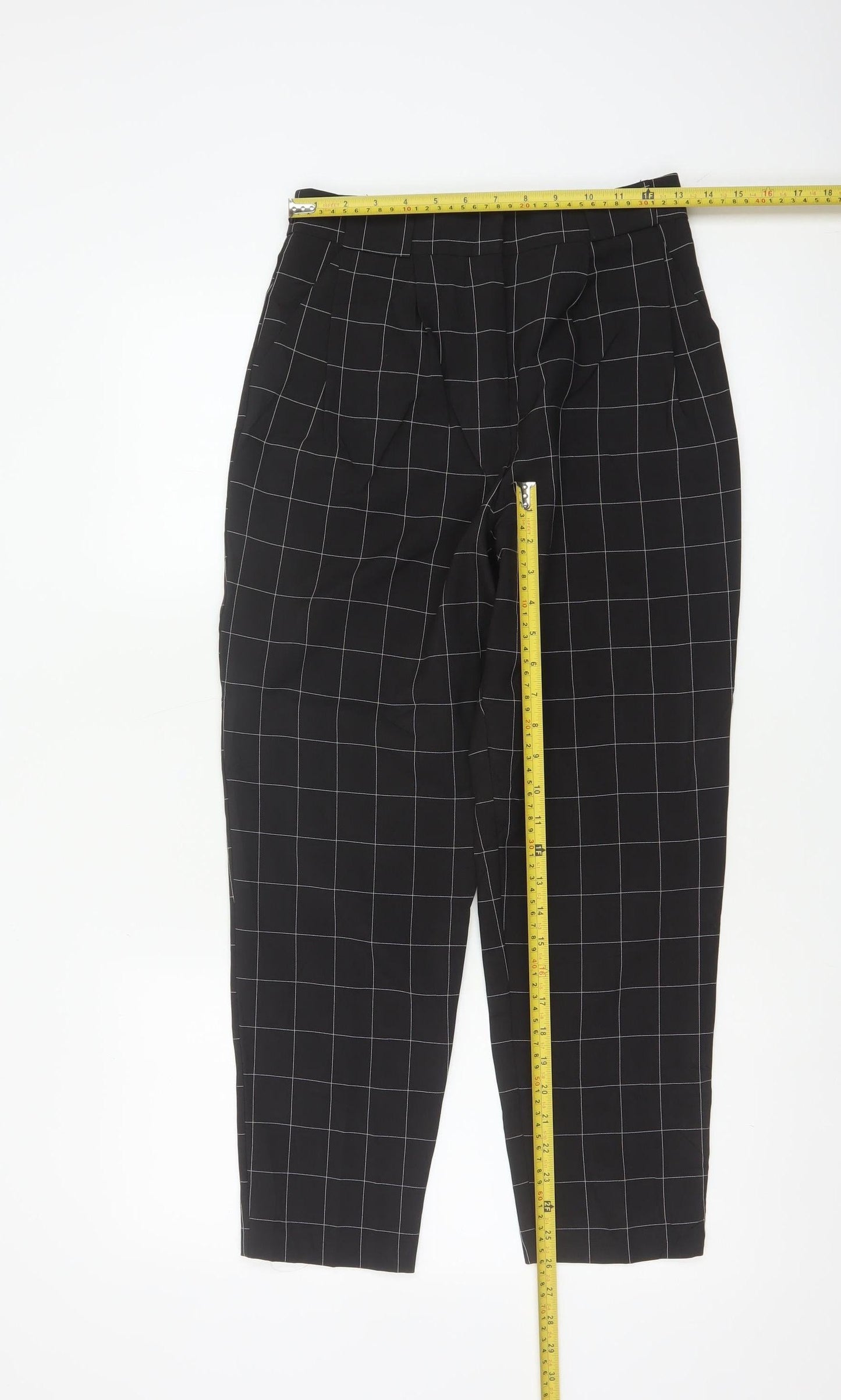 ASOS Design Women Black Check Tapered Tailored Trousers UK 6
