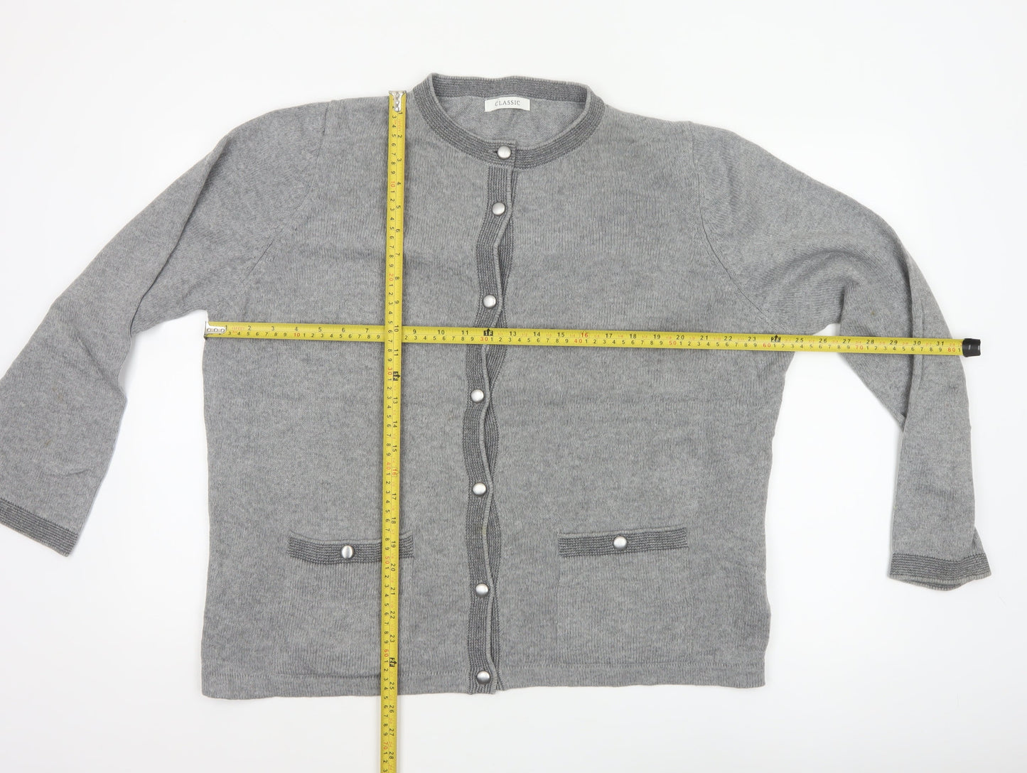 Marks and Spencer Women Grey UK 20 Wool Blend Button Knit Cardigan