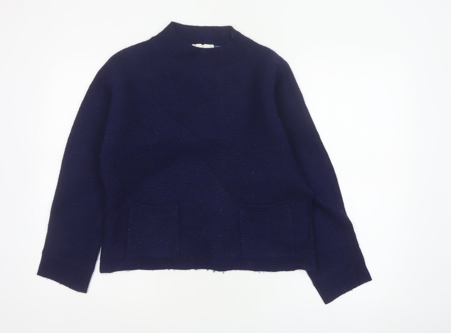White Stuff Women’s Navy UK 14 Cotton Mock Neck Pocket Pullover Jumper