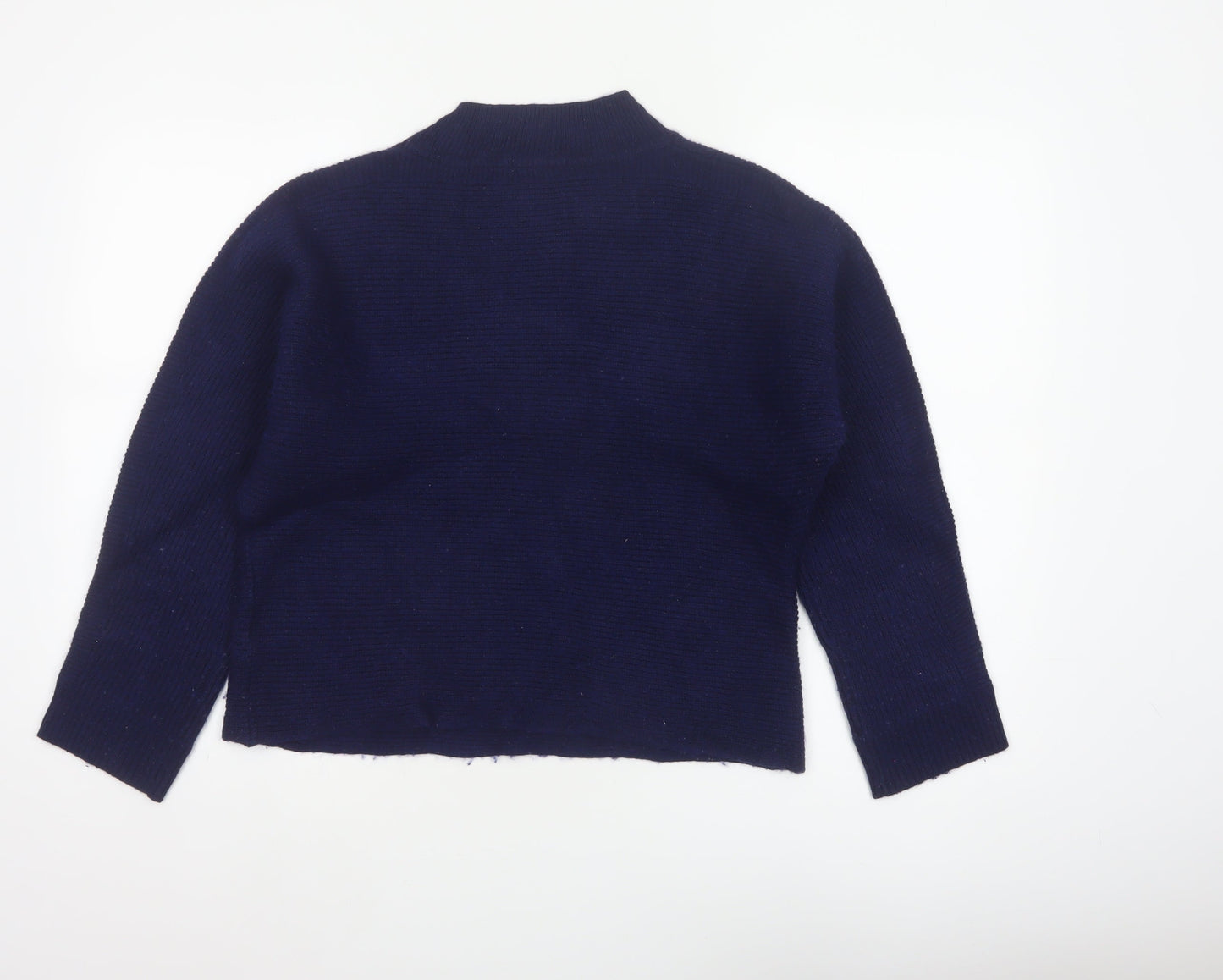 White Stuff Women’s Navy UK 14 Cotton Mock Neck Pocket Pullover Jumper