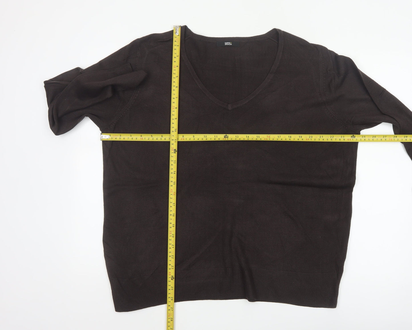 Marks and Spencer Women Brown Size 20 V-Neck Knit Pullover Jumper