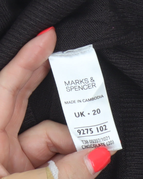 Marks and Spencer Women Brown Size 20 V-Neck Knit Pullover Jumper