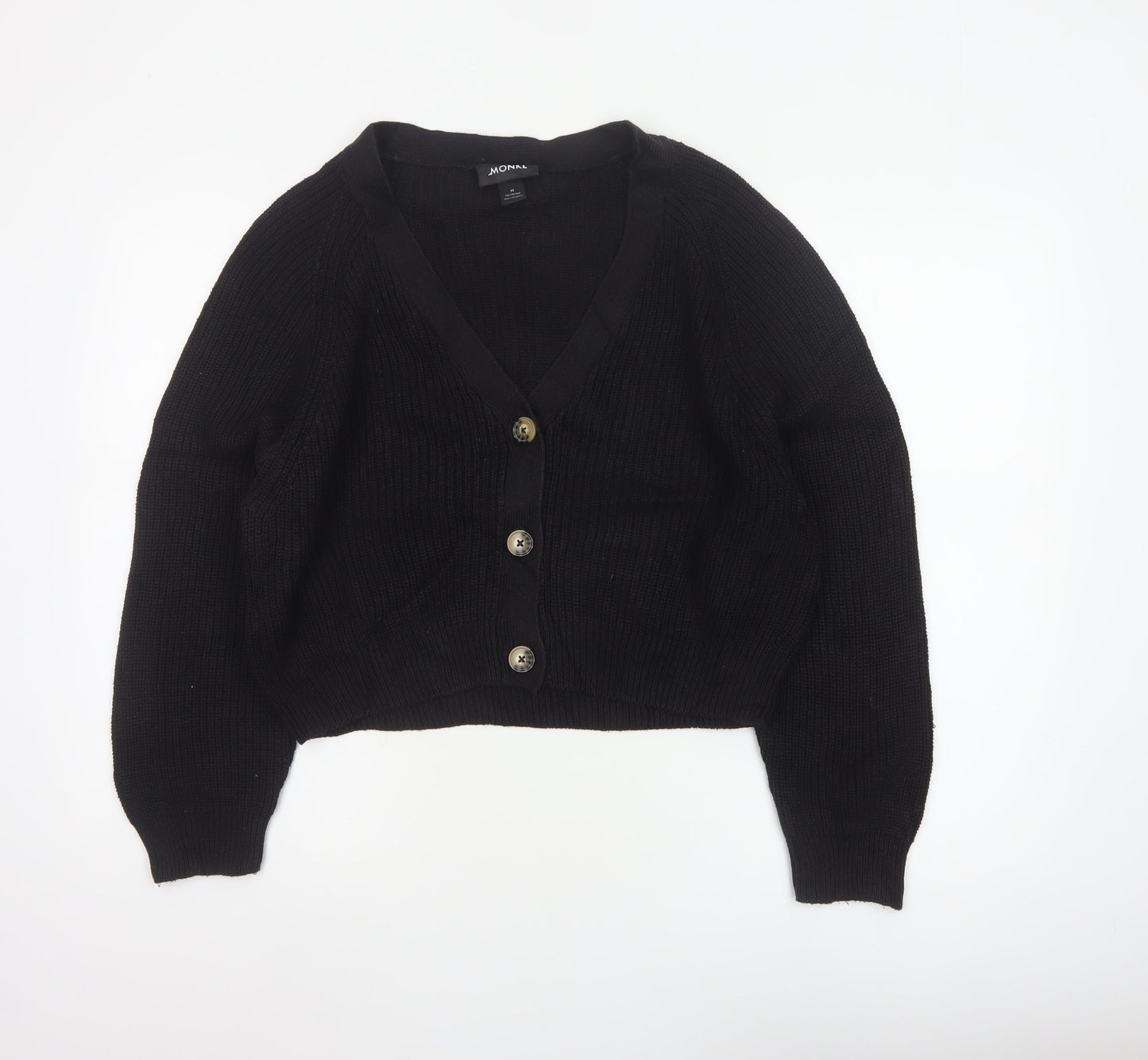Monki Women Black V-Neck Button Cardigan UK 14 Cotton Knit