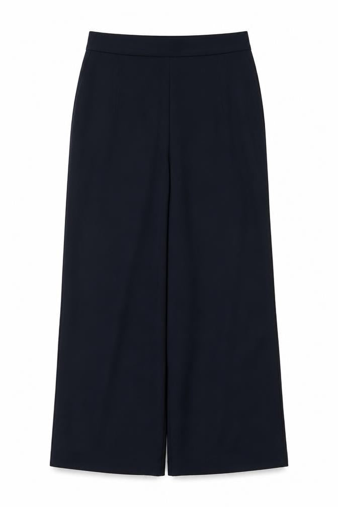 M&S Women’s Navy Wide-Leg Dress Trousers UK 10 Regular Stretch