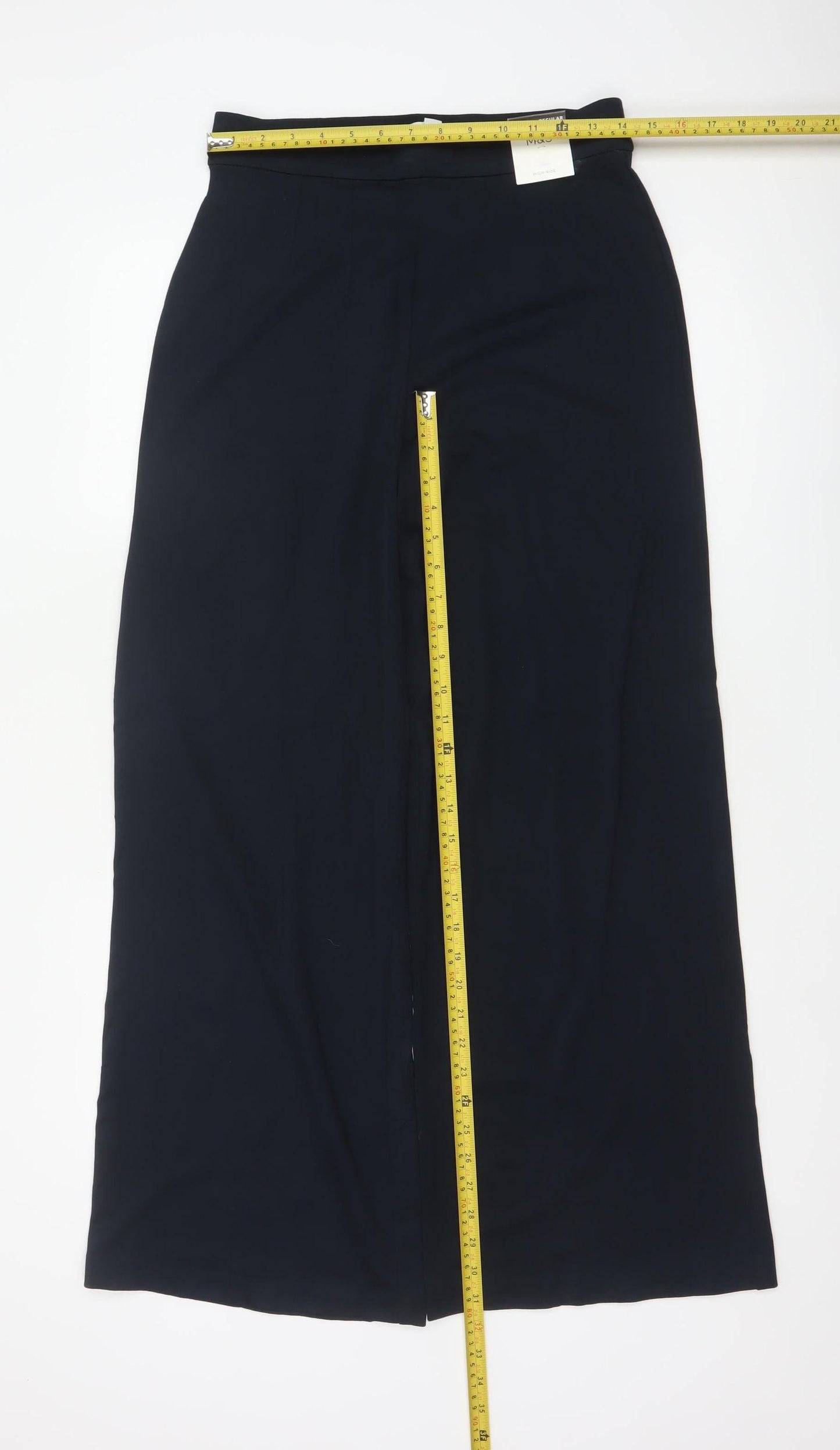 M&S Women’s Navy Wide-Leg Dress Trousers UK 10 Regular Stretch