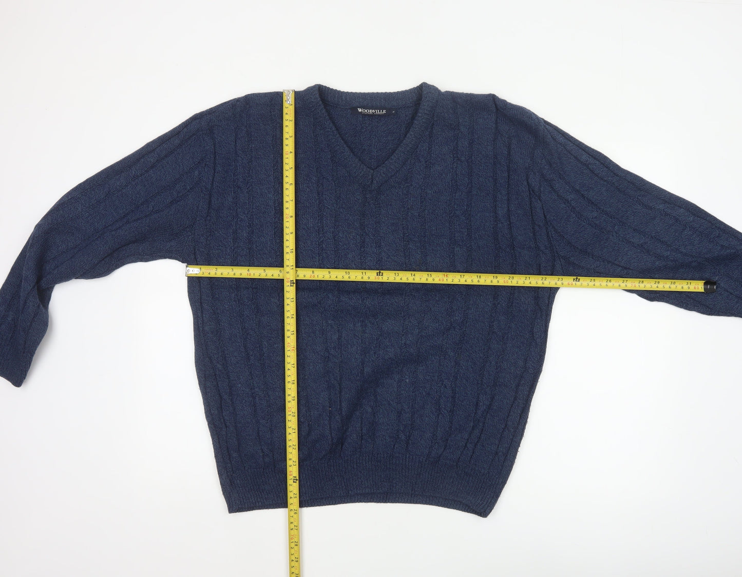 Woodville Men’s Blue L Cable Knit V-Neck Acrylic Pullover Jumper