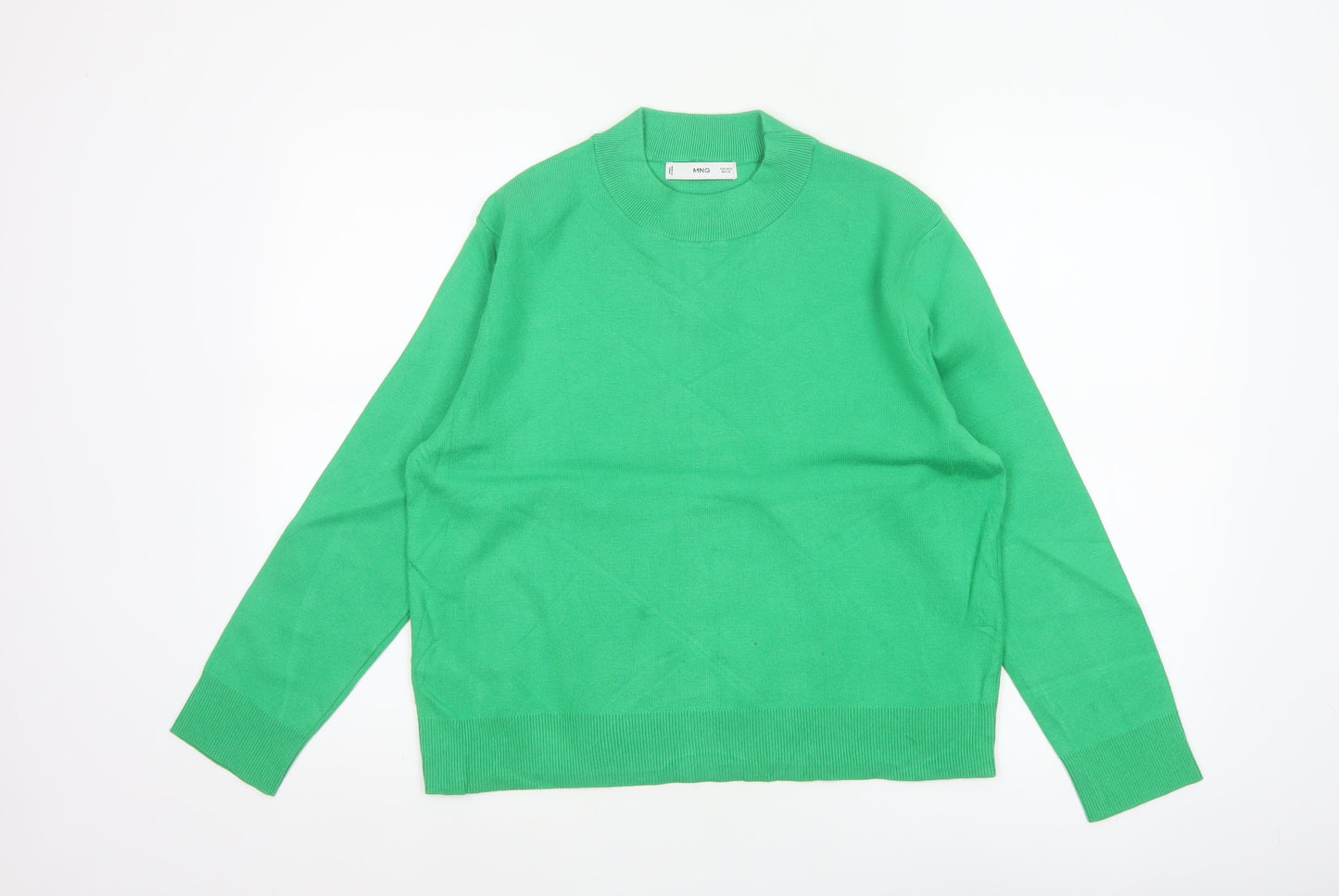 MNG Women Green S Fine Knit Crew Neck Long Sleeve Pullover Jumper