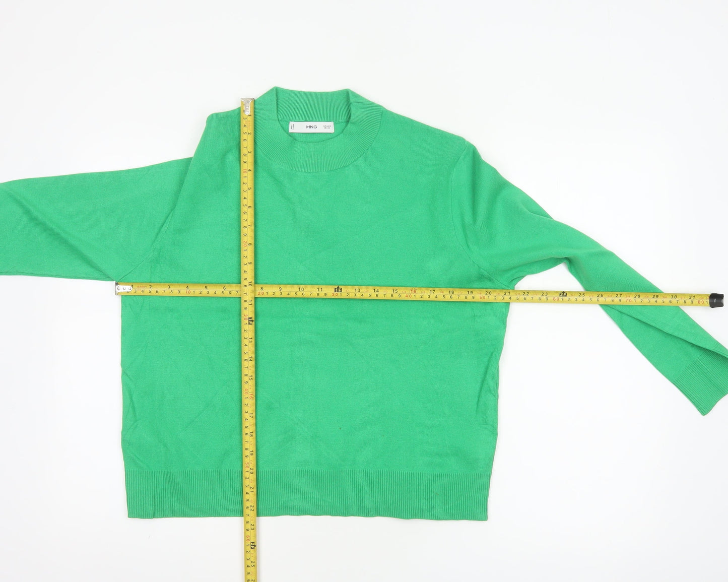 MNG Women Green S Fine Knit Crew Neck Long Sleeve Pullover Jumper