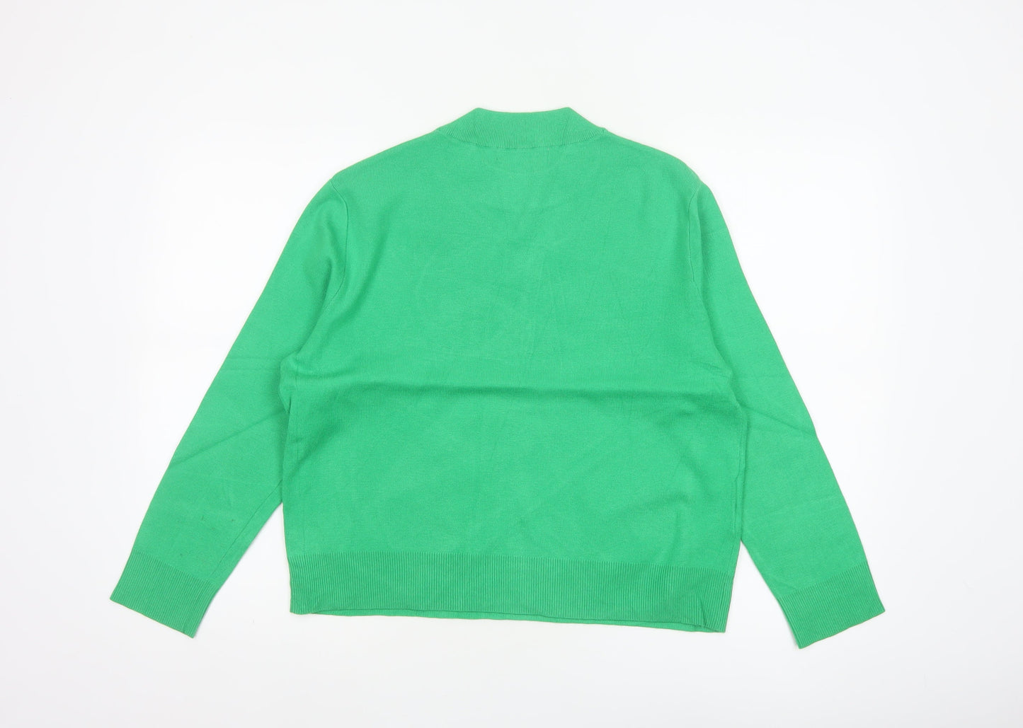 MNG Women Green S Fine Knit Crew Neck Long Sleeve Pullover Jumper