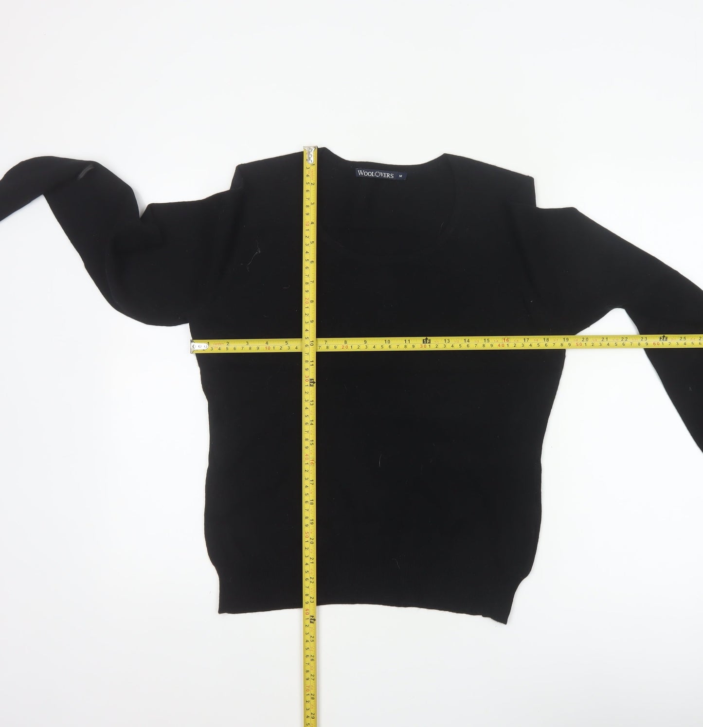 WoolOvers Women’s Black M Merino Cashmere Round Neck Knit Jumper
