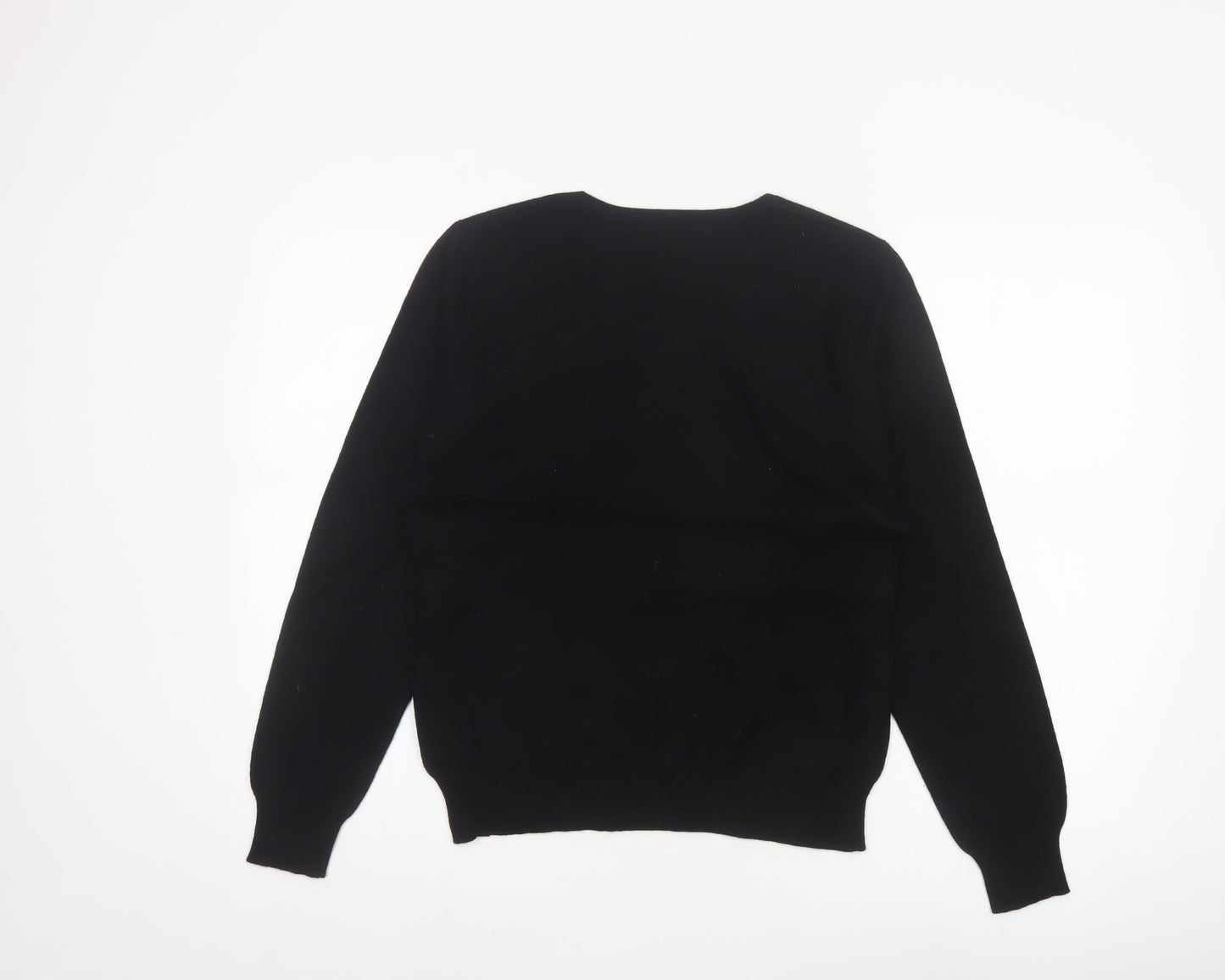 WoolOvers Women’s Black M Merino Cashmere Round Neck Knit Jumper