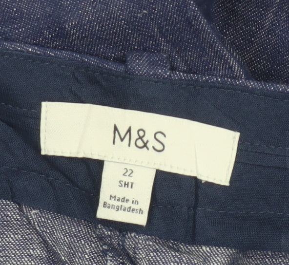Marks & Spencer Women Blue Size 22 Short Wide Leg Linen Blend Trousers