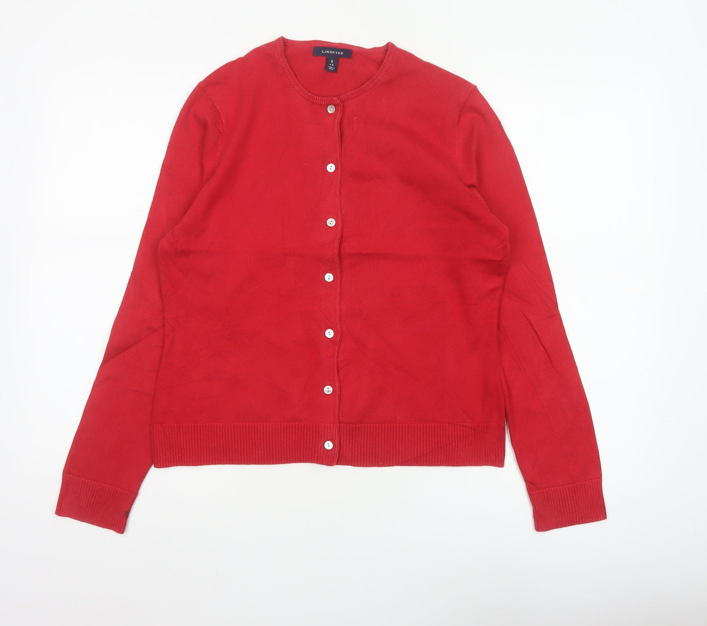 Lands' End Women's Red Size 8 Cotton Knit Button Cardigan