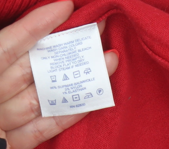Lands' End Women's Red Size 8 Cotton Knit Button Cardigan