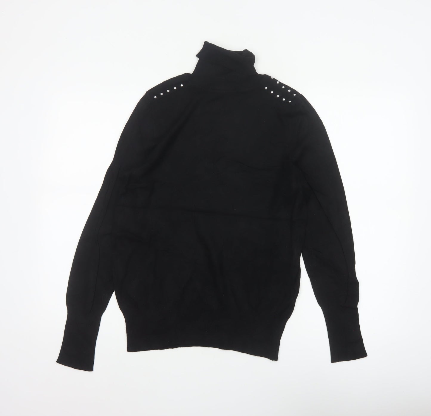 Wallis Women Black UK 12 Roll Neck Studded Knit Pullover Jumper