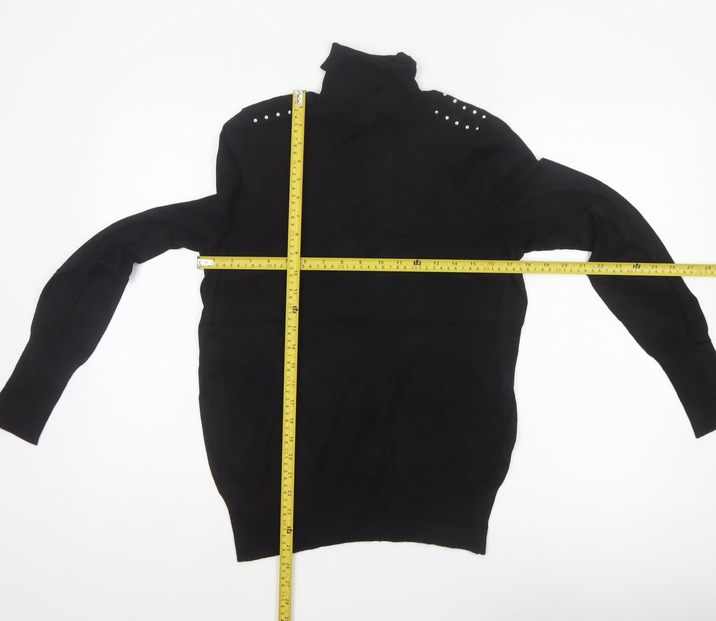 Wallis Women Black UK 12 Roll Neck Studded Knit Pullover Jumper