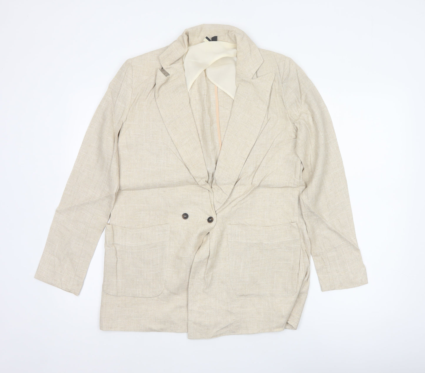Topshop Women's Beige UK 8 Linen Blend Double-Breasted Blazer Jacket